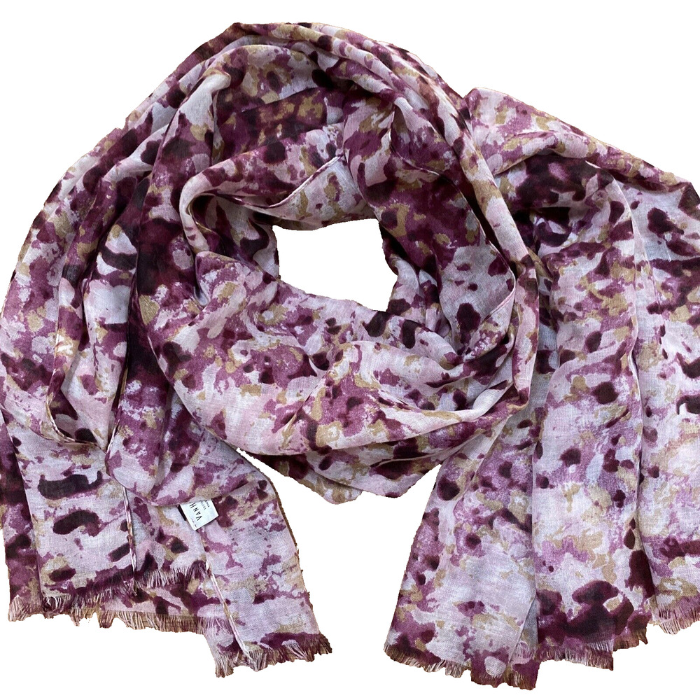 Van Heusen Woven Scarf Pink & Tan Abstract Floral Wrap Beachy Boho Romantic Pink